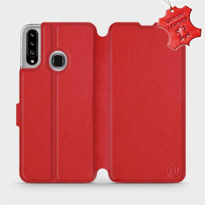 Etui ze skóry naturalnej do Samsung Galaxy A20S - wzór Red Leather