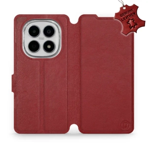 Etui ze skóry naturalnej do Xiaomi Redmi Note 15 5G - wzór Dark Red Leather