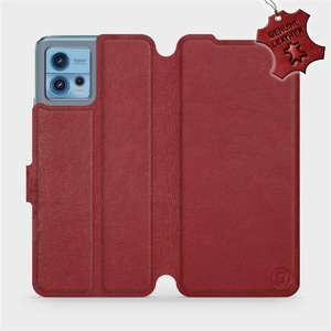 Etui ze skóry naturalnej do Motorola Moto G72 - wzór Dark Red Leather
