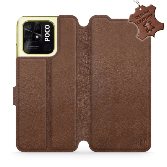 Etui ze skóry naturalnej do Xiaomi POCO C40 - wzór Brown Leather