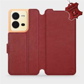 Etui ze skóry naturalnej do Vivo X80 Lite - wzór Dark Red Leather