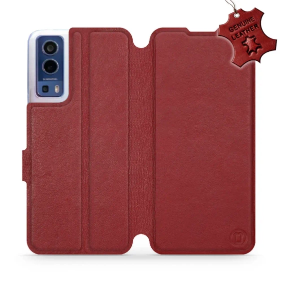 Phone Case Vivo Y72 5G - Design Dark Red Leather