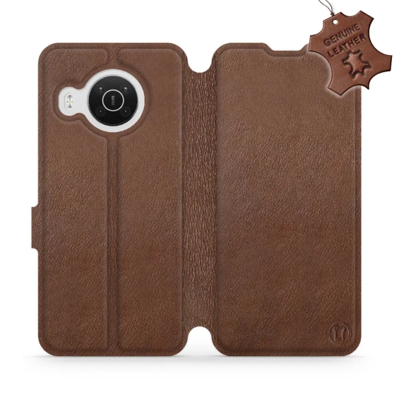 Etui ze skóry naturalnej do Nokia X10 - wzór Brown Leather