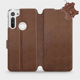Etui ze skóry naturalnej do Motorola Moto G8 - wzór Brown Leather