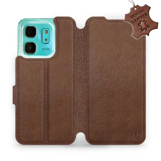 Etui ze skóry naturalnej do Infinix HOT 50i - wzór Brown Leather