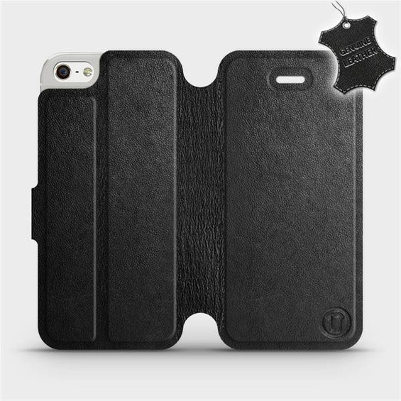 Etui ze skóry naturalnej do Apple iPhone SE - wzór Black Leather