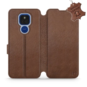Etui ze skóry naturalnej do Motorola Moto E7 Plus - wzór Brown Leather
