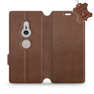 Etui ze skóry naturalnej do Sony Xperia XZ2 - wzór Brown Leather