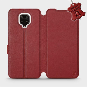 Etui ze skóry naturalnej do Xiaomi Redmi Note 9 Pro - wzór Dark Red Leather