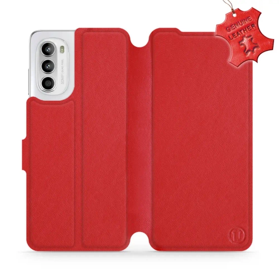 Etui ze skóry naturalnej do Motorola Moto G52 - wzór Red Leather