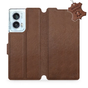 Etui ze skóry naturalnej do Motorola Edge 50 Fusion - wzór Brown Leather