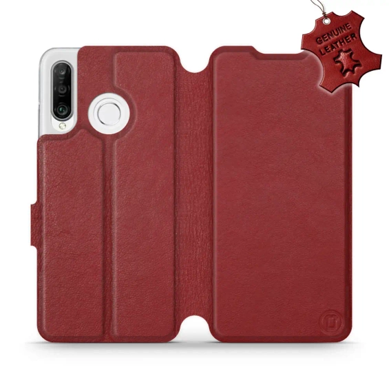 Phone Case Huawei P30 Lite - Design Dark Red Leather