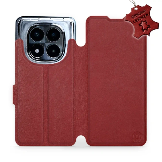 Etui ze skóry naturalnej do Xiaomi Redmi Note 14 Pro 5G - wzór Dark Red Leather