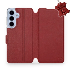 Etui ze skóry naturalnej do Samsung Galaxy S25 FE 5G - wzór Dark Red Leather