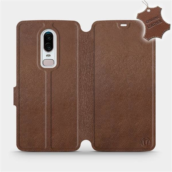 Etui ze skóry naturalnej do OnePlus 6 A6000 - wzór Brown Leather