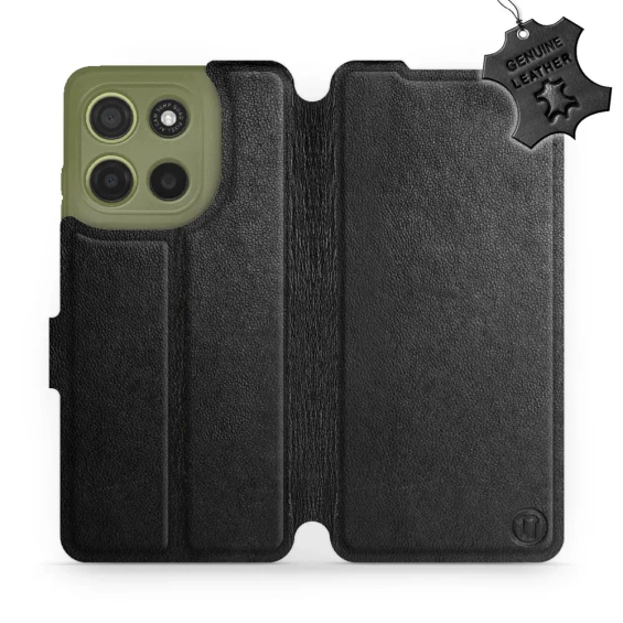 Etui ze skóry naturalnej do Motorola Moto G15 - wzór Black Leather
