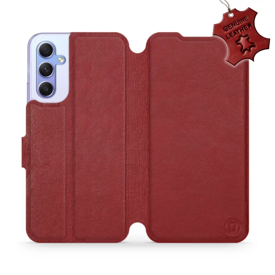 Etui ze skóry naturalnej do Samsung Galaxy A34 5G - wzór Dark Red Leather