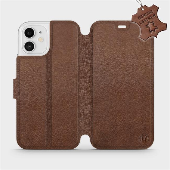 Etui ze skóry naturalnej do Apple iPhone 12 - wzór Brown Leather