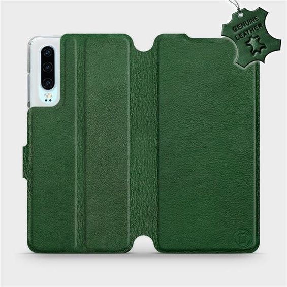Etui ze skóry naturalnej do Huawei P30 - wzór Green Leather