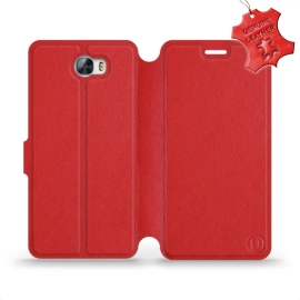 Etui ze skóry naturalnej do Huawei Y6 II Compact - wzór Red Leather