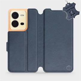 Etui ze skóry naturalnej do Vivo X80 Lite - wzór Blue Leather