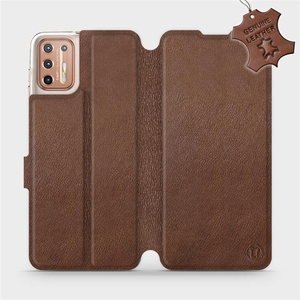 Etui ze skóry naturalnej do Motorola Moto G9 Plus - wzór Brown Leather