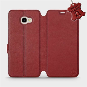 Etui ze skóry naturalnej do Samsung Galaxy J4 Plus 2018 - wzór Dark Red Leather