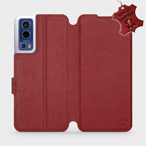 Etui ze skóry naturalnej do Vivo Y72 5G - wzór Dark Red Leather