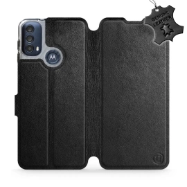 Etui ze skóry naturalnej do Motorola Moto E40 - wzór Black Leather