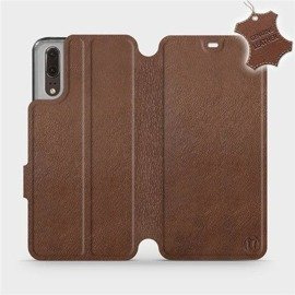 Etui ze skóry naturalnej do Huawei P20 - wzór Brown Leather