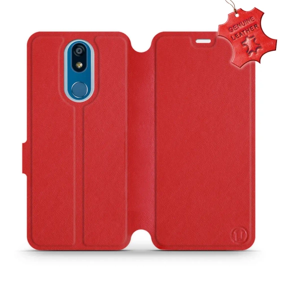 Etui ze skóry naturalnej do LG K40 - wzór Red Leather