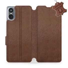 Etui ze skóry naturalnej do Sony Xperia 10 VI - wzór Brown Leather