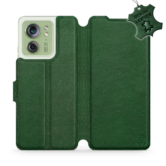 Etui ze skóry naturalnej do Motorola Edge 40 - wzór Green Leather