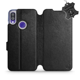 Etui ze skóry naturalnej do Xiaomi Redmi Note 7 - wzór Black Leather