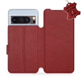 Etui ze skóry naturalnej do Google Pixel 8 Pro - wzór Dark Red Leather