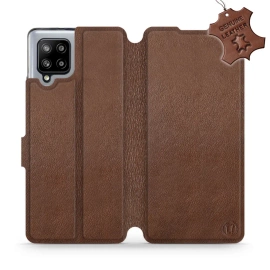 Etui ze skóry naturalnej do Samsung Galaxy A42 - wzór Brown Leather
