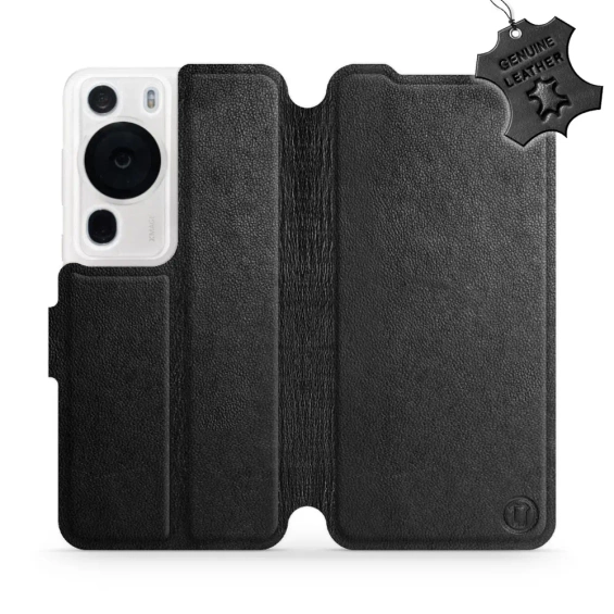 Etui ze skóry naturalnej do Huawei P60 Pro - wzór Black Leather