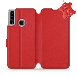 Etui ze skóry naturalnej do Samsung Galaxy A20S - wzór Red Leather