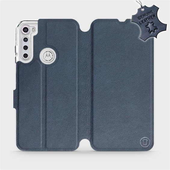 Etui ze skóry naturalnej do Motorola One Fusion Plus - wzór Blue Leather